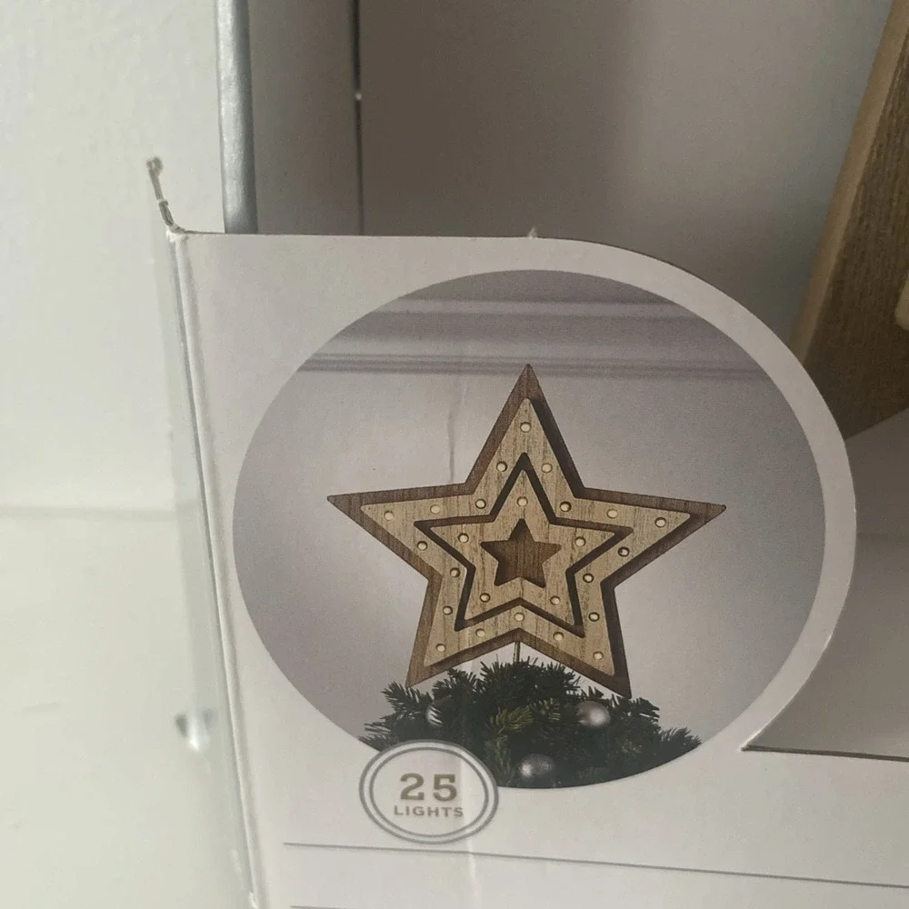 Wondershop Lit Star Tree Topper Indoor Easy Clip Rustic Light Wood Battery